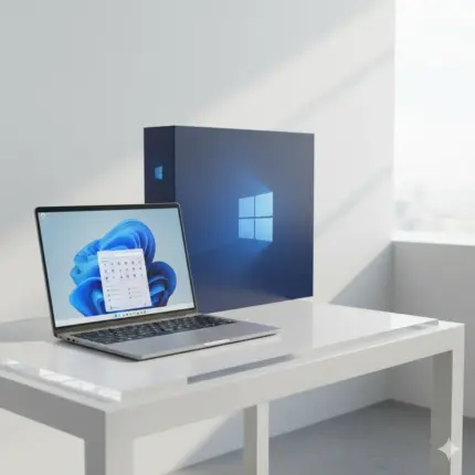 Illustration af Windows 11 brugerflade – ikonisk design og startmenu