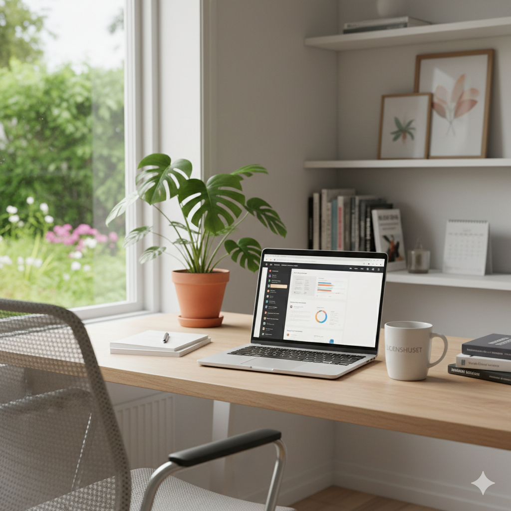 Laptop på skrivebord